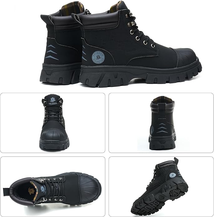 KELODON Waterproof Steel Toe Boots For Men 6 Inch Leather Steel Toe Shoes Non Slip Resistant Safety Work Boots Indestructible Lightweight Construction Boot