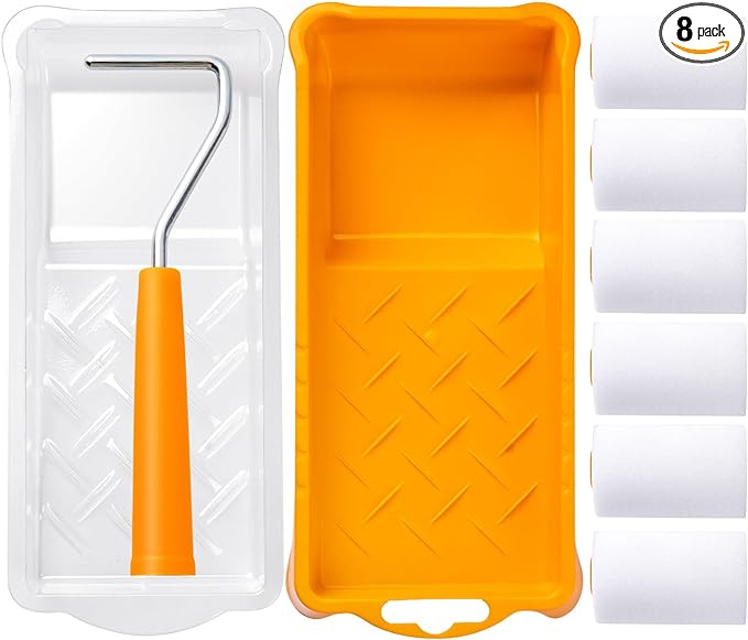 Mister Rui Foam Paint Roller, 2 Inch Mini Paint Roller Kit 9 Pack, Small Paint Roller with Tray and Liner, Small Paint Rollers 2 Inch, Mini Rollers for Painting Furniture, Stenciling, Art Crafts