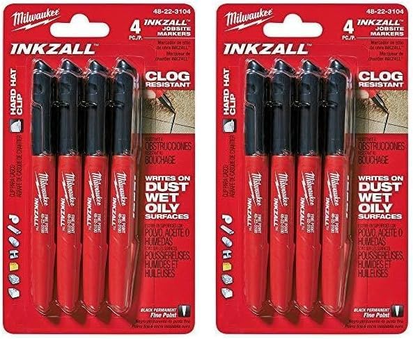 Milwaukee 48-22-3104 Inkzall Point Marker, Fine, Black, 4 Count, (Pack of 2)