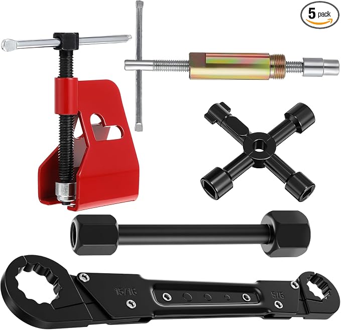 5 Pcs Angle Stop Wrench Kit Plumbing Tool, Compression Sleeve Puller for 1/2" Compression Fitting Ferrule Puller Removal Tool for 1/2" Copper Tubing 4-way Multi-functional Utility Key (Black)