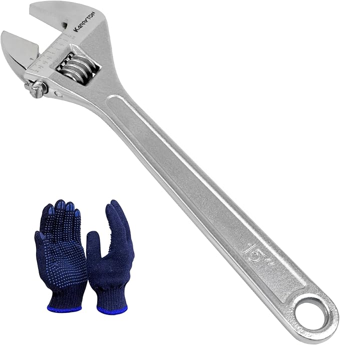 15" Inch Adjustable Wrench with 1-3/4"(44mm) Max Jaw Opening (Scales Metric and SAE), Drop Forged Alloy Steel Adjustable Spanner for Various Fasteners, Chrome Plated Handle Polished
