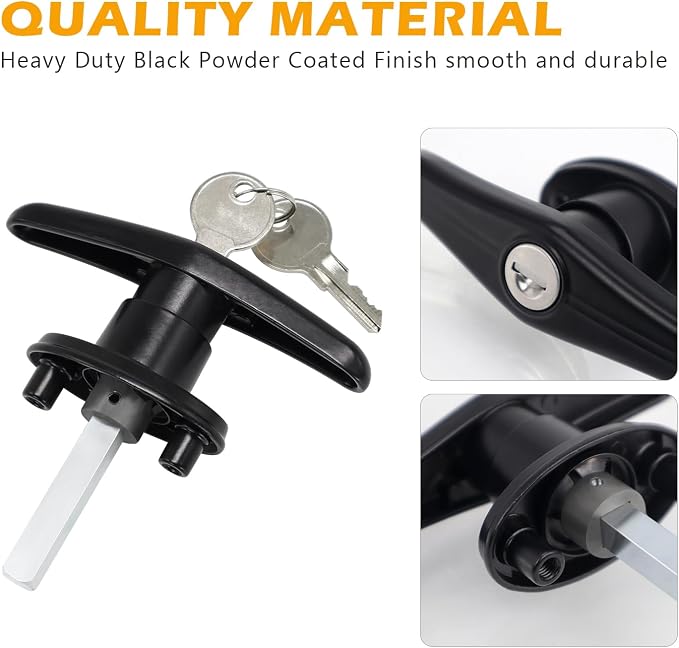 Truck Cap T-Handle Lock Set (Left & Right), Keyed Alike Black Replacement Kit for Camper Shell Topper, Complete Pair (Cam Locks Not Included)