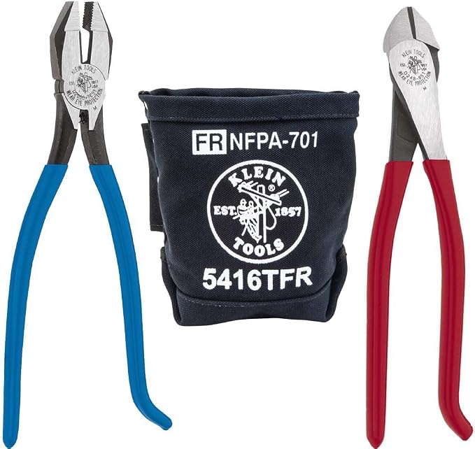 Klein Tools Pliers Kit, Leather Tool Holder and Canvas Tool Bag (3-Piece)