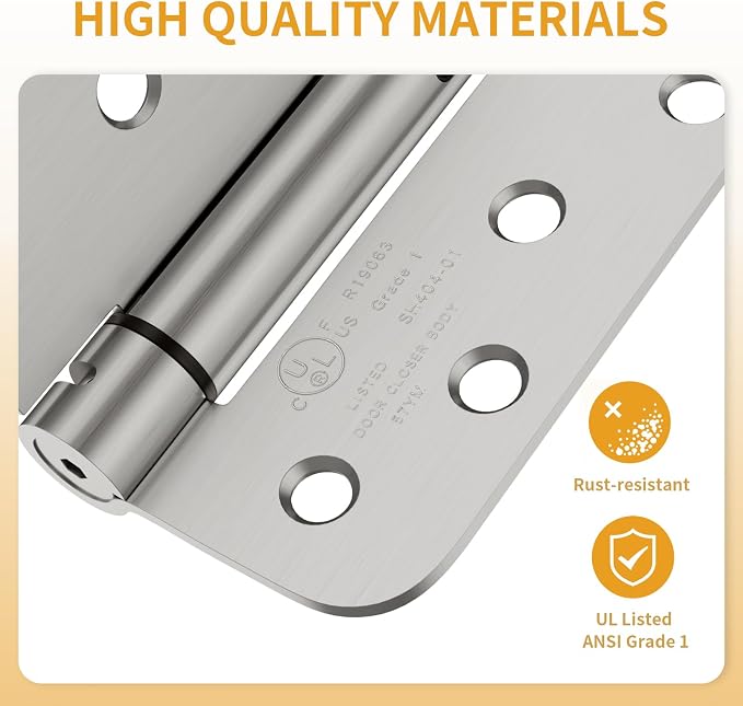 Luxbaro 4 Pack Self Closing Door Hinges, 4 Inch Spring Loaded With 5/8'' Radius Corners, Adjustable Tension for Garage, Front, Back, Left and Right Hand, UL Listed