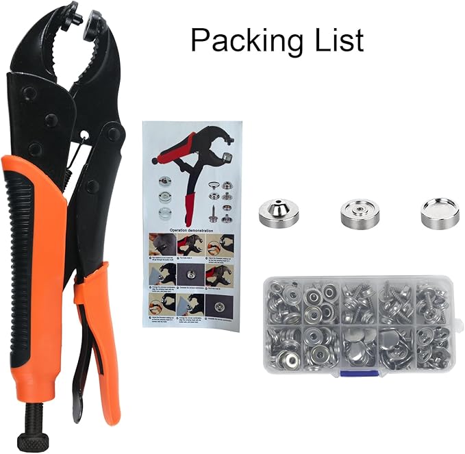 Heavy Duty Snap Fastener Tool Kit with 20 Sets Buttons, JYEASTZ Adjustable Buckle Pliers, Suitable for Repairing or Replacing Sailboat Cloth, Denim Clothing, Leather, Sun Visors, etc (Orange)