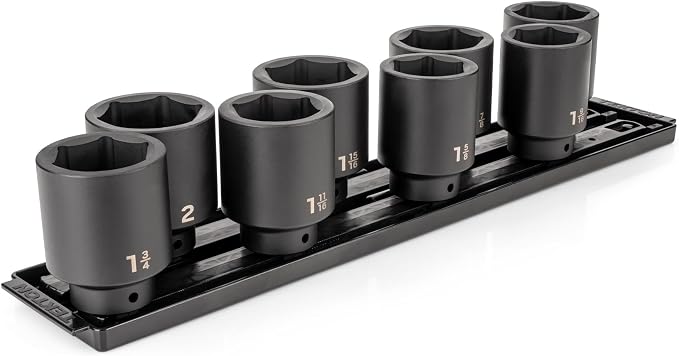 TEKTON 1/2 Inch Drive Impact Socket Set, 8-Piece | SID92107 | (1-9/16 - 2 in.), Deep, 6-Point, Socket Rail