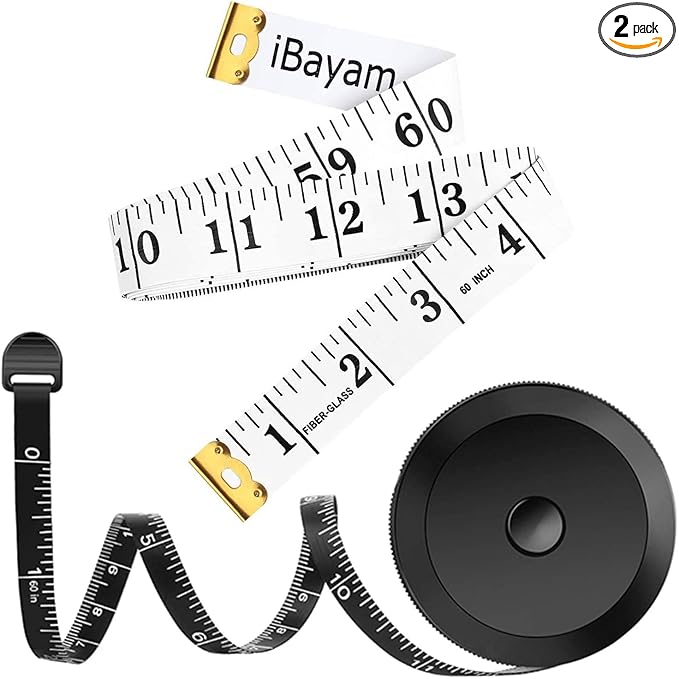 2 Pack Tape Measure Measuring Tape Tool for Body Fabric Sewing Tailor Cloth Knitting Vinyl Home Craft Measurements, 60-Inch Soft White & Retractable Double Scales Rulers for Body Weight Loss