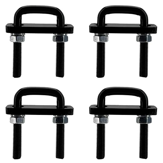 4 Pack Square U-Bolt for Trailer- Fits 1.75 Inch Wide Leaf Springs, Galvanized Steel Clamp Set, Secure Fit for Truck, Boat and Trailers, Black