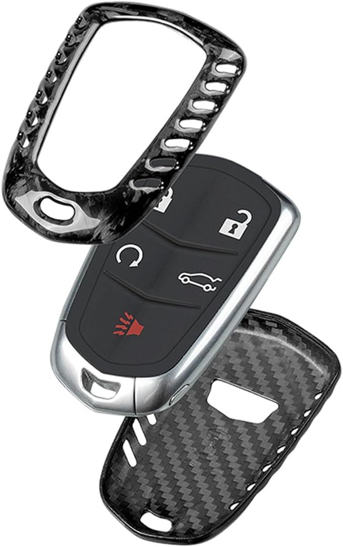 Forged Carbon Fiber Key Fob Cover for Cadillac ATS Coupe ATS-L ATS-V CT6 CTS CTS-V Escalade ESV SRX XT4 XT5 XT6 XTS Smart Car Remote Key Fob Case for Men Women - for Shield Logo Back - Black