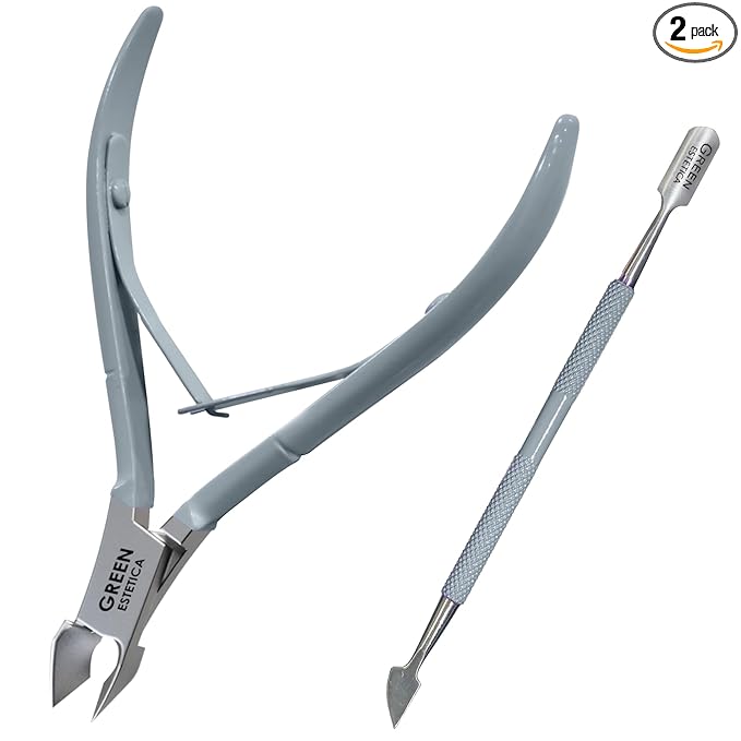 Professional Cuticle Trimmer Nail Cuticle Cutter Stainless Steel Cuticle Nippers with Sharp Blades Double Spring Manicure Tools for Nail Care Pedicure Home Spa (Gray - Pusher Included)