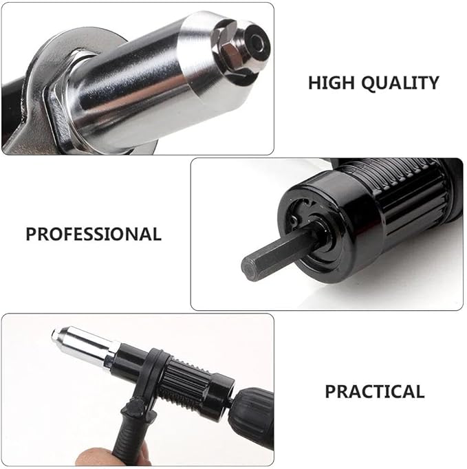 Professional Electric Rivet Gun Adapter Kit,2026 Pro-Grade Electric Rivet Gun Adapter with Removable Handle 4Rivet Heads for Cordless Screwdrivers and Drills Turn Your Drill into a Riveting Beas