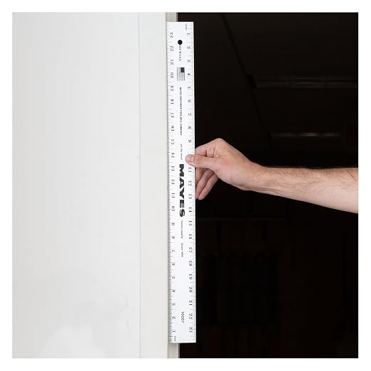 Mayes 10207 24 Inch Straight Edge Aluminum Ruler, Heavy Duty 24 Inch Ruler with Standard Measurements, Extra Thick Precision Straight Edge, Made in USA