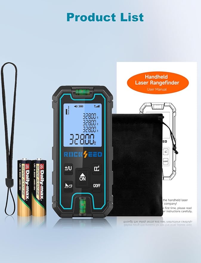 Laser Measure 165 Feet, RockSeed Portable Laser Distance Meter, Digital Distance Measurement with 2 Bubble Levels, Laser Distance Measure with 5 Units Conversion