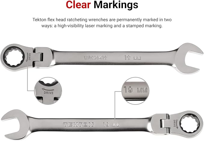 TEKTON 15 mm Flex Head Ratcheting Combination Wrench | WRC26415 | 12-Point