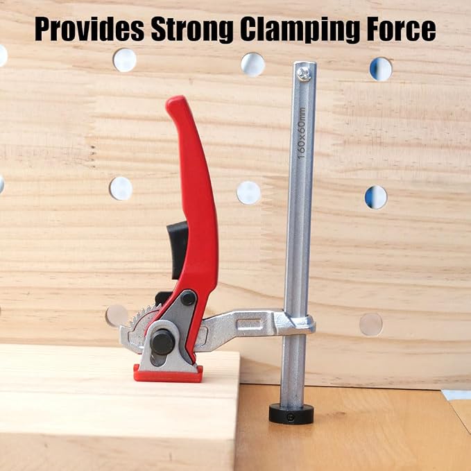 TOOLCOOL MFT Table Workbench Quick Ratchet Bench Dog Clamp 3/4 Inch Dog Hole Clamp Hold Down Clamp for Woodworking