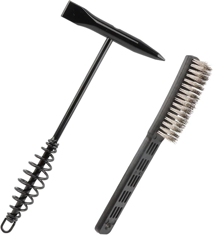 Welding Chipping Hammer and Wire Brush Set, 10.5" Welding Hammer with Spring Handle and 7.87" Steel Bristle Brush, Welding-Tools for Slag, Spatter, Residue Removal(COLOR:Black)
