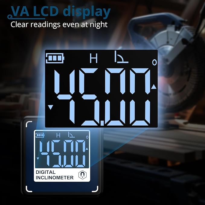 Mini Digital Rechargeable Level Box Protractor Angle Finder Level Gauge Inclinometer Magnetic Base Backlight,VA Display,Type-C Charging,IP54 for Woodworking Building Saw Blade,Construction