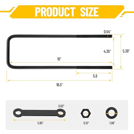 16 Inch Square Bend U-Bolt Kit for Truck Chassis
