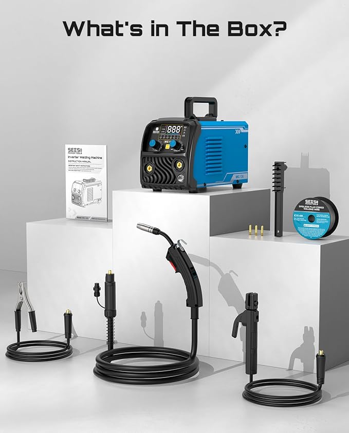 SEESII 135A MIG Welder 110V - 3-in-1 Gasless Flux Core/Lift TIG/Stick Welding Machine, 7.7lbs Portable IGBT Inverter, Large Digital Display Multi Process Welder