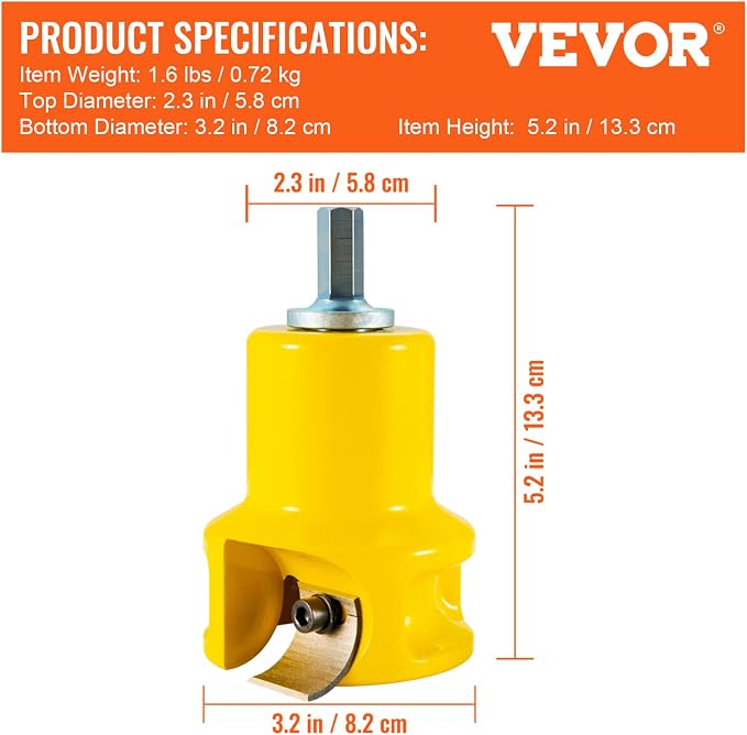 VEVOR Tenon Cutter, 1.5" / 38 mm Diameter, Premium Aluminum & Steel Log Furniture Cutter, with Dual Curved Blades & Button Screws Home Master Kit, Commercial Woodworking Tool for Home Beginner DIY