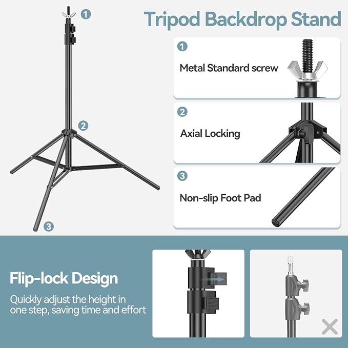 7x10 FT Backdrop Stand Kit with Black, White, Green Background