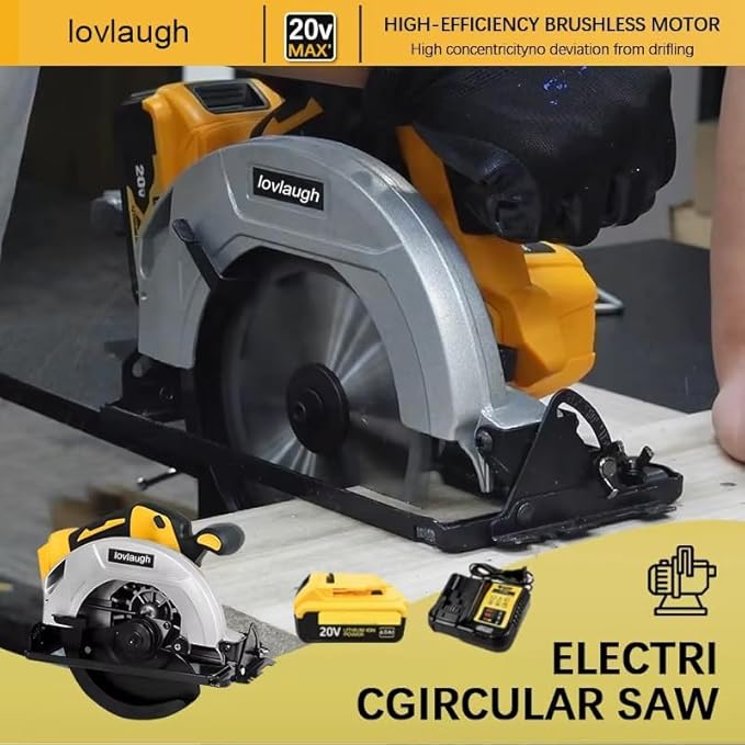7-1/4 Inch Cordless Circular Saw Compatible with 20V MAX Battery (NO Battery) 5300 RPM Brushless Motor, 6-1/2" Depth Cut, 0-50° Bevel, Electric Brake, with 2 Blades & Carry Case