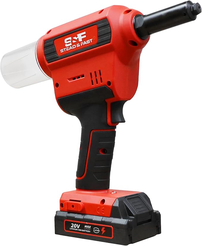 S&F STEAD & FAST Cordless Rivet Tool Kit, 1/8" - 1/4", Brushless, Industrial Grade, with Battery (2 pcs) and Charger, Electric Rivet Gun Set with Case