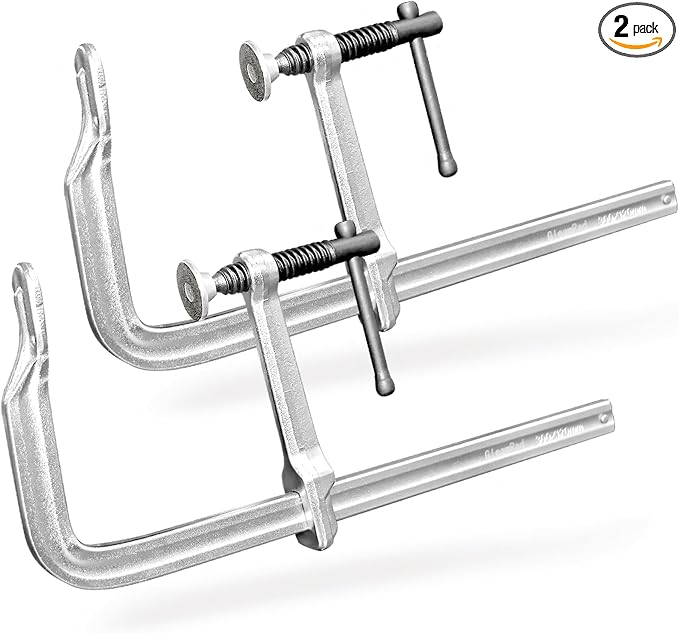 Heavy-Duty 12-Inch F-Clamps, 2-Pack, 1320 Lbs Forged Alloy Steel | 4-3/4" Deep Throat F-Style Bar Clamps for Welding, Metalworking & Fabrication, Swivel Pad & Black-Oxide Spindle