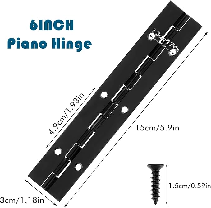Continuous Piano Hinges, Black 304 Stainless Steel Folding Hinges with Mounting Screws for Doors Cabinets Windows Boxes, 6 Inch (4 Pack)