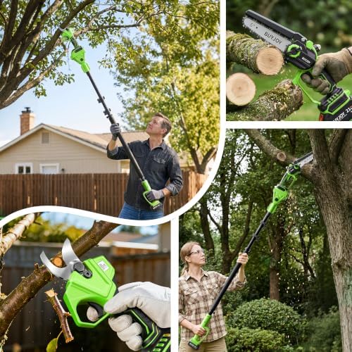 BUYJOY 4-in-1 Electric Pruning Shears & 6 Inch Pole Saw Combo