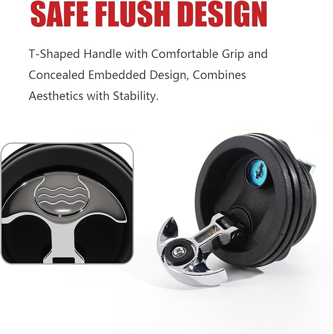YSMITH Boat Latch T Handle with Lock for 2.5 Inch Holes, Marine Grade | Heavy-Duty Cam Pull Latch for Hatch Deck Door Pull Storage Lid Compartment