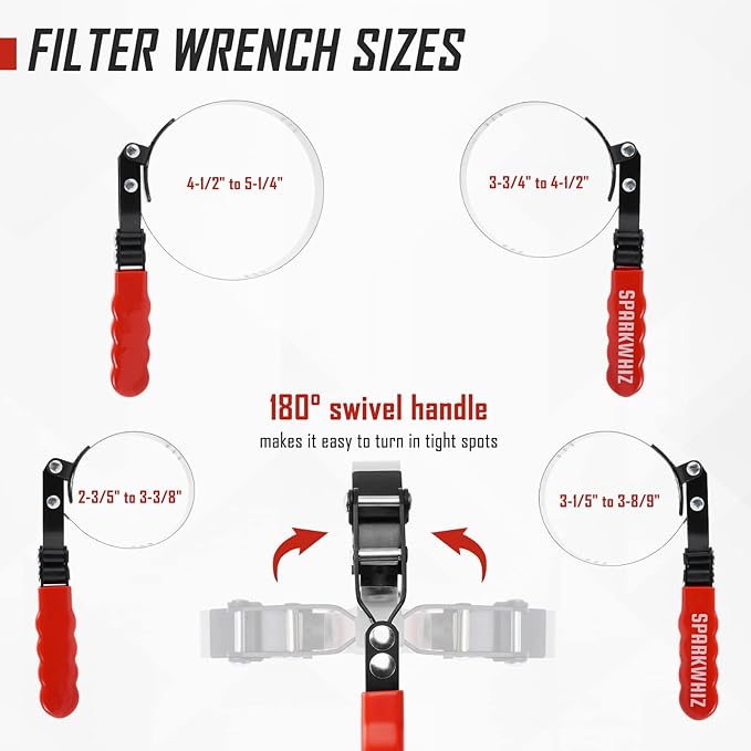 SPARKWHIZ Oil Filter Wrench Set, Oil Filter Removal Tool 2-3/4" - 5-1/4", 9" & 12" Adjustable Oil Filter Pliers, Adjustable 3-Jaw Oil Filter Wrench, 7pcs