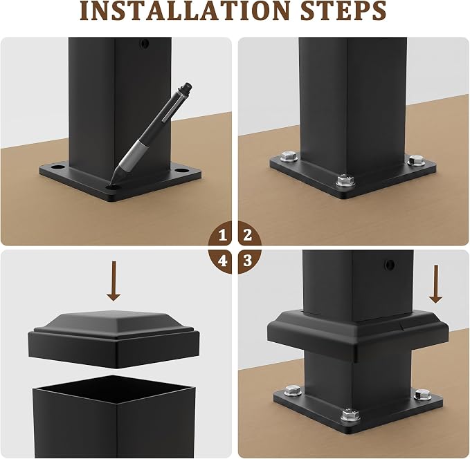 Metty Metal Deck Post,2.76 in. x 2.76 in. x 39 in Perpendicular Adjacent Two Side Pre-Drilled 90 Degree Railing Corner Post, Ending Support Post