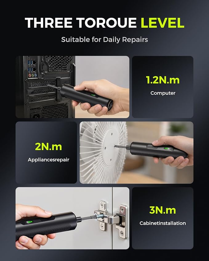 Electric Screwdriver Set, 35 in 1 Cordless Precision Screwdriver, 3 Torque 3N.m, 300 RPM Power Screwdriver, Mini Magnetic Repair Tool Kit with LED Light, USB C, for PC Computer Phone Electronics DIY