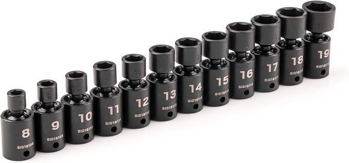 TEKTON 3/8 Inch Drive Universal Joint Impact Socket Set | SID97002 | 12-Piece, (8 - 19 mm), Shallow, 6-Point