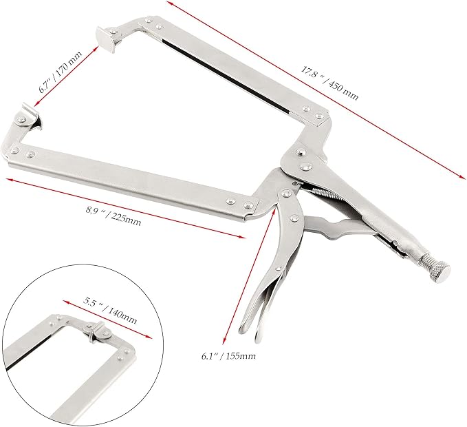 JOIKIT 3PCS 18 Inch C-Clamp Locking Pliers, Welding Pliers Set, Large Face C Clamp with Swivel Pads, Vise Grip C-Clamp for Woodworking Carpentry, Welding, Electrical Equipment