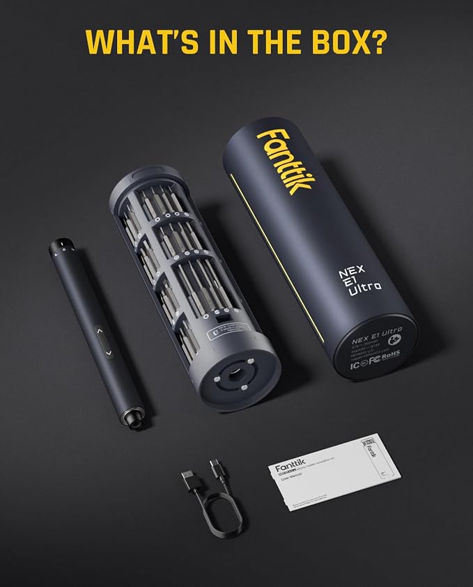 Fanttik E1 Ultra Mini Electric Screwdriver, Precision Electric Set, 50-in-1 Magnetic Bits, Magnetic Rotatable Storage, 5/32''Hex, Electric Screwdriver for Electronics Phone Camera Laptop Watch