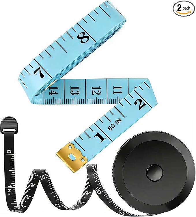 iBayam 2 Pack Tape Measure Measuring Tape Tool for Body Fabric Sewing Tailor Cloth Knitting Vinyl Home Craft Measurements, 60-Inch Soft Retractable Double Scales Rulers for Body Weight Loss