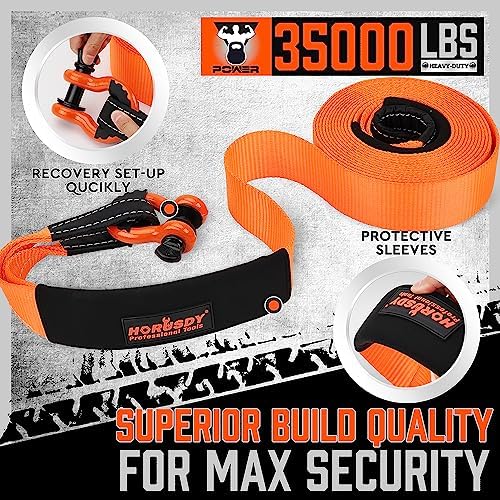 HORUSDY Nylon Heavy Duty Tow Strap Recovery Strap with Hooks 3" x 30Ft - 35,000 LBS Break Strength, 3/4 D Ring Shackles (2pcs), Recover Your Vehicle Stuck in Mud/Snow
