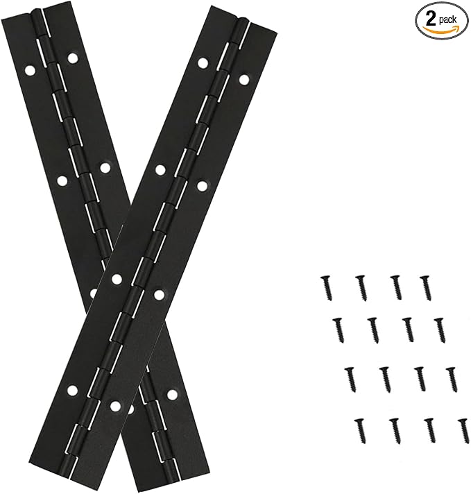 2PCS Heavy Duty Piano Hinge,8-Inch 304 Black Continuous & Piano Hinges,0.05" Thickness,1.2" Open Width, Ideal for Folding Cabinet Doors, Black Stainless Furniture Hinges Includes 16pcs Screws