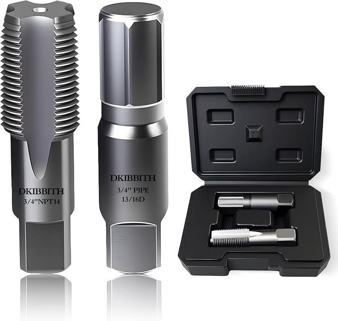 DKIBBITH 2-Piece Pipe Extractor and NPT Tap Set 3/4" - Heavy Duty Carbon Steel Tools for Removing Broken Threaded Pipes & Cutting Accurate NPT Threads - Plumbers Mechanics DIY with Storage Case.