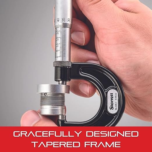 Starrett Outside Micrometer with One-Piece Spindle, Advanced Sleeve Design and Tapered Frame - Quick and Easy Adjustment,0-1" Range, .0001" Graduation - T230XRL