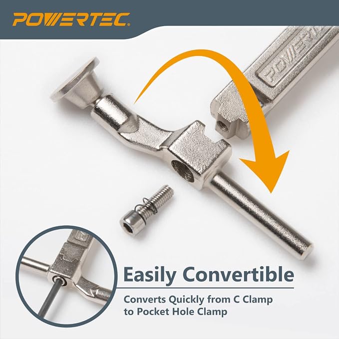 POWERTEC 2 Way Pocket Hole Clamp, Quick Release 12” Right Angle Clamp for Pocket Hole Joinery, Vise Grip Clamps w/Ergonomic Grip & Swivel Pad, Clamps for Woodworking, DIY, Drawer Making-2PCs (71745V)