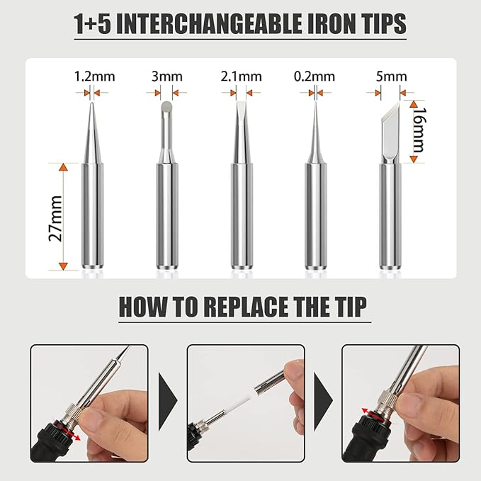 Soldering Iron Kit, 60W Soldering Iron with 5pc Interchangeable Tips, 10-in-1 Adjustable Temperature Solder Welding Tools, Fast Heating, Electronic Repair, 110V