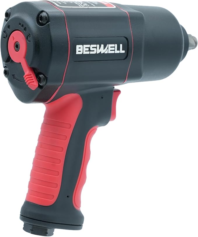 BESWELL® BW-112BN 1/2-Inch Air Impact Wrench with 1180 Ft-Lbs Max Torque | FAST & POWERFUL: Twin hammer impact wrench delivers fast, high-torque power for auto repair, tire changes & body shop