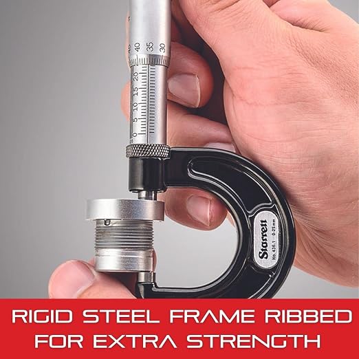 Starrett Outside Micrometer with Ratchet Stop, Lock Nut, and Carbide Faces - Quick and Easy Adjustment, 3-4" Range, .0001" Graduations - T436.1XRL-4 W/SLC