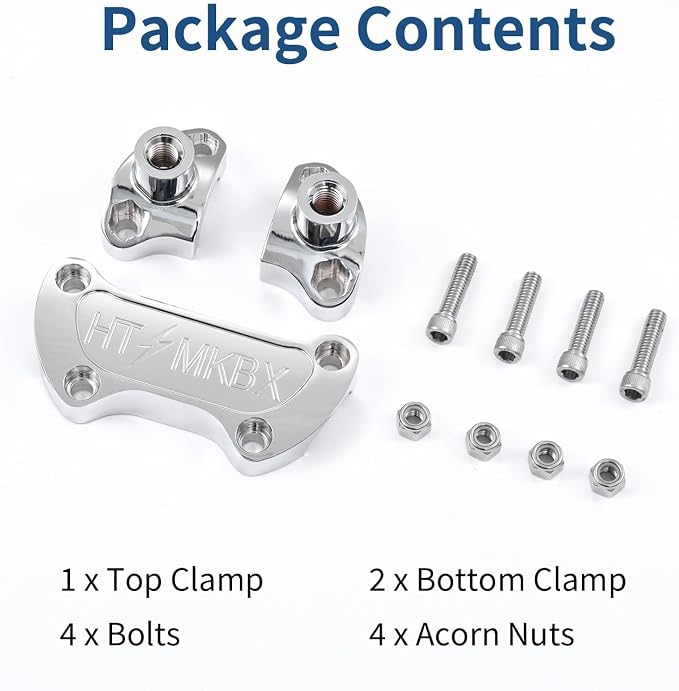 Chrome 1.25 inch Handlebar Riser Top Clamp Kit, 7075 Aluminum Bar Riser for 1.25” Handlebars, Fits Harley Touring Sportster Softail Dyna Models