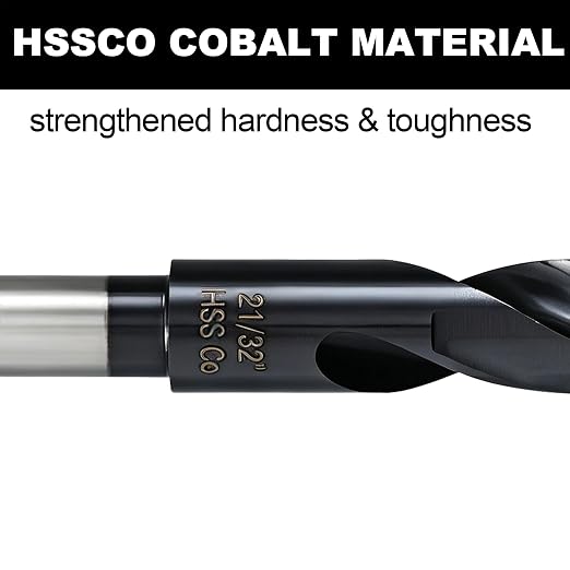 21/32 Drill Bit for Metal and Hardened Steel, M35 Cobalt 1/2 Inch Reduced Shank Industrial Grade Heavy Duty Drill Bit, with Index Storage Case