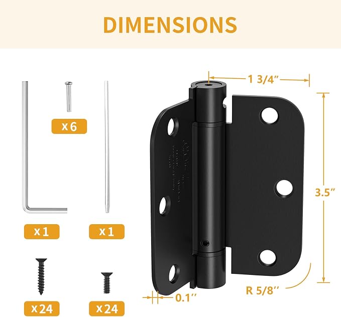 Luxbaro 3 Pack Self Closing Door Hinges 3.5 Inch, Matte Black Spring Loaded Hinges with 5/8'' Radius Corners, Adjustable Tension for Garage, Front Door, for Left and Right Hand Door, UL Listed