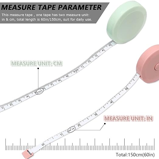 6 Packs Retractable Tape Measure + 2PCS Soft Measuring Tape for Body Measurements(60-Inch), Premium Sewing Tape Double Scale Vinyl Ruler for Weight Loss Medical Tailor Fabric Cloth Knitting Craft